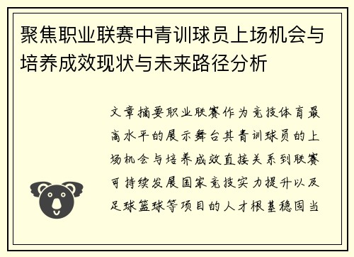 聚焦职业联赛中青训球员上场机会与培养成效现状与未来路径分析